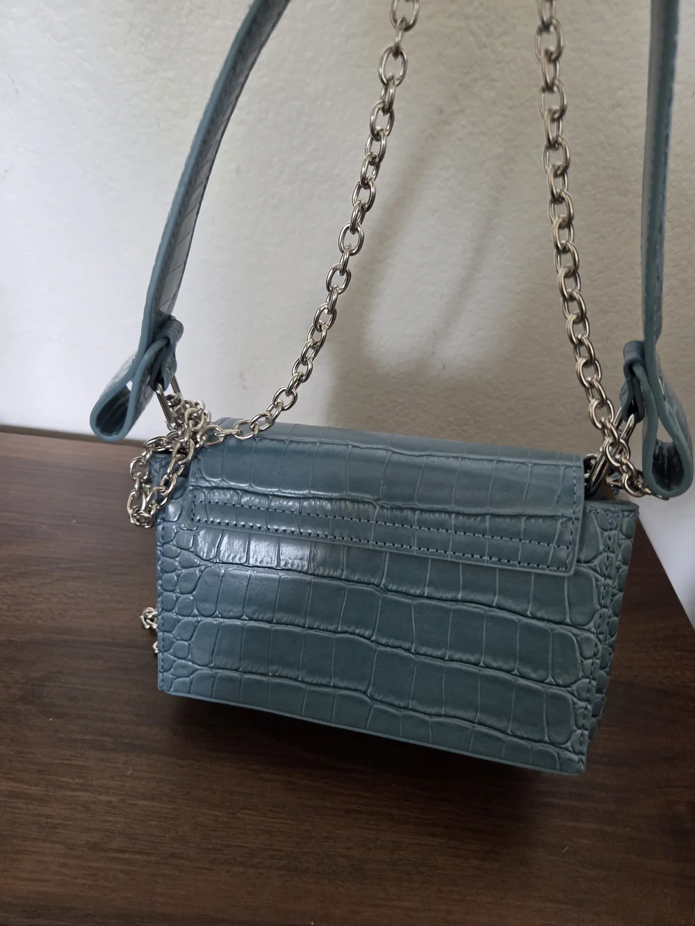 Vivienne Westwood Blue Croc-Embossed Chain Crossbody Bag